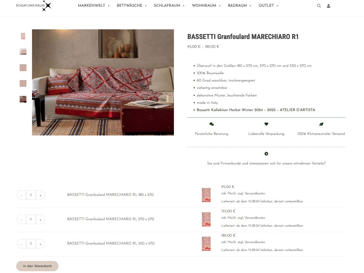 Produktseite Bassetti Granfoulard Marechiaro R1 Schlaf und Raum Online Shop