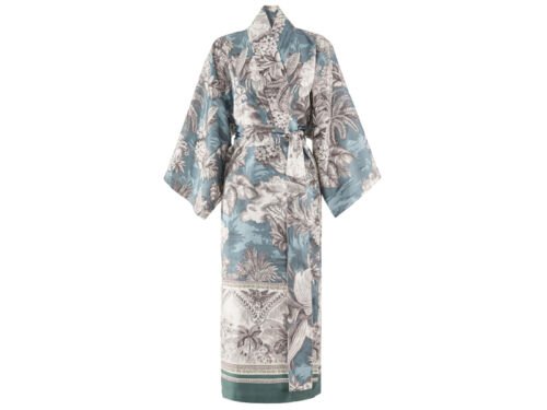 Grüner Kimono mit tollem Palmenmotiv im Toile de Jouy Stil